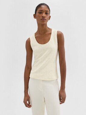 THEORY Bouclé Cotton Blend Minimalist Scoop Neck Cream Jersey Tank Top Size S